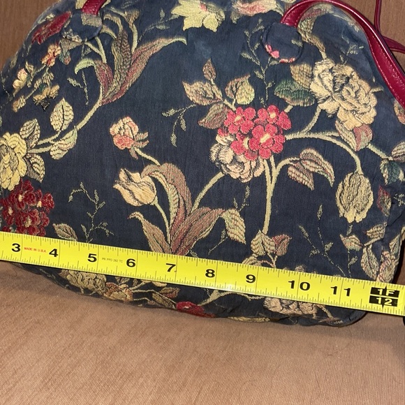 Floral Tapestry Handbag Bohemian Navy Burgundy Purse Carpet Style Zip Top - Picture 3 of 7